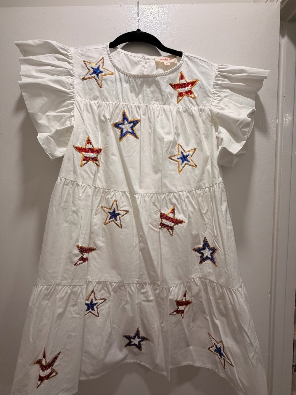White Flutter Sleeve Star Appliqué Dress